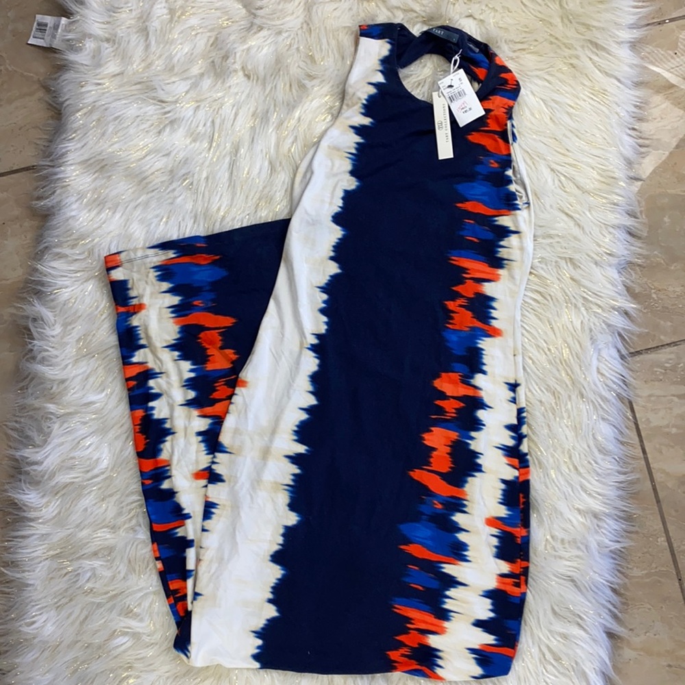 Tart Blue, Orange & White Tie Dye Sleeveless Maxi Dress W/ Back Cut Out Small